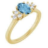 14K Gold Oval Natural Sky Blue Topaz & Lab-Grown Diamond Accented Ring - Yellow Gold