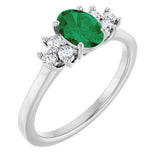 Platinum Oval Lab-Grown Emerald & Lab-Grown Diamond Accented Ring
