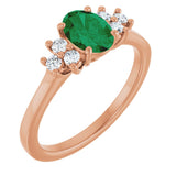 14K Gold Oval Lab-Grown Emerald & Lab-Grown Diamond Accented Ring – 6x4mm - Rose Gold