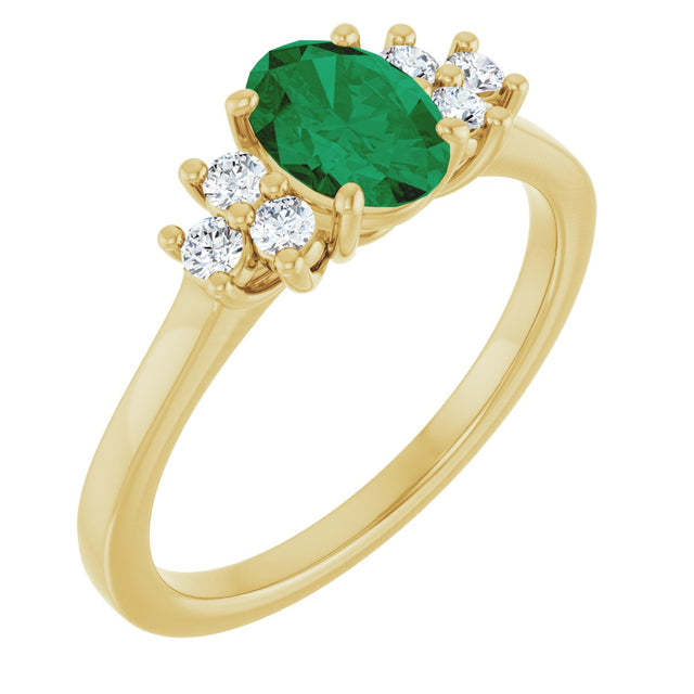 10K Gold Oval Lab-Grown Emerald & Lab-Grown Diamond Accented Ring - Yellow Gold