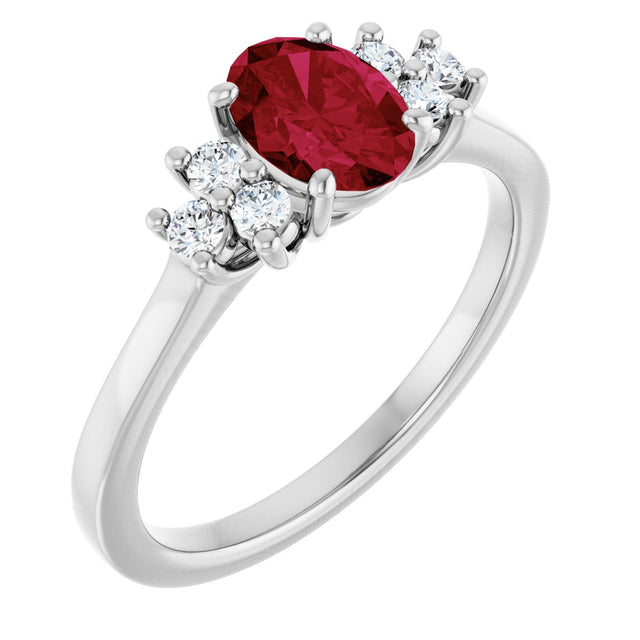 14K Gold Oval Lab-Grown Ruby & Lab-Grown Diamond Accented Ring – 6x4mm - White Gold