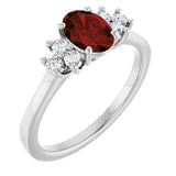 Platinum Oval Natural Mozambique Garnet & Lab-Grown Diamond Accented Ring