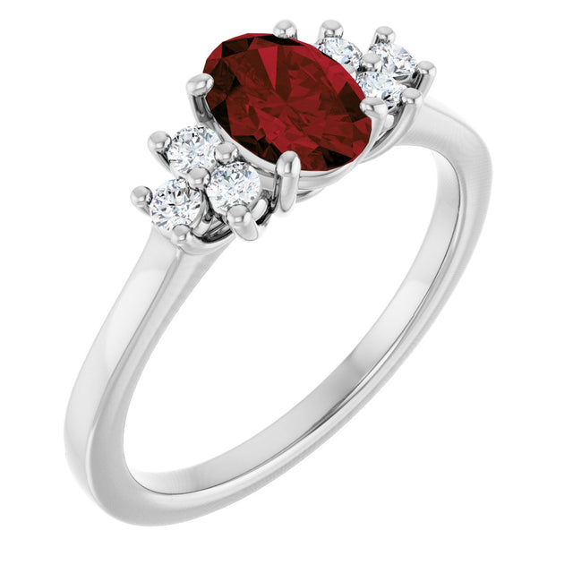 Platinum Oval Natural Mozambique Garnet & Lab-Grown Diamond Accented Ring