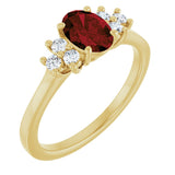 10K Gold Oval Natural Mozambique Garnet & Lab-Grown Diamond Accented Ring - Yellow Gold