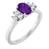 Platinum Oval Natural Amethyst & Lab-Grown Diamond Accented Ring