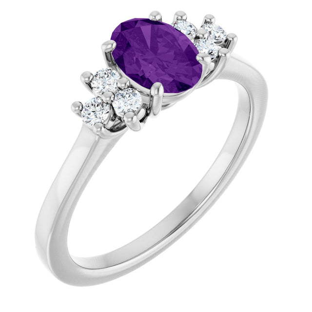 10K Gold Oval Natural Amethyst & Lab-Grown Diamond Accented Ring - White Gold