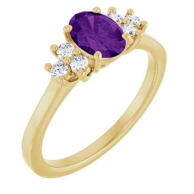 14K Gold Oval Natural Amethyst & Lab-Grown Diamond Accented Ring - Yellow Gold
