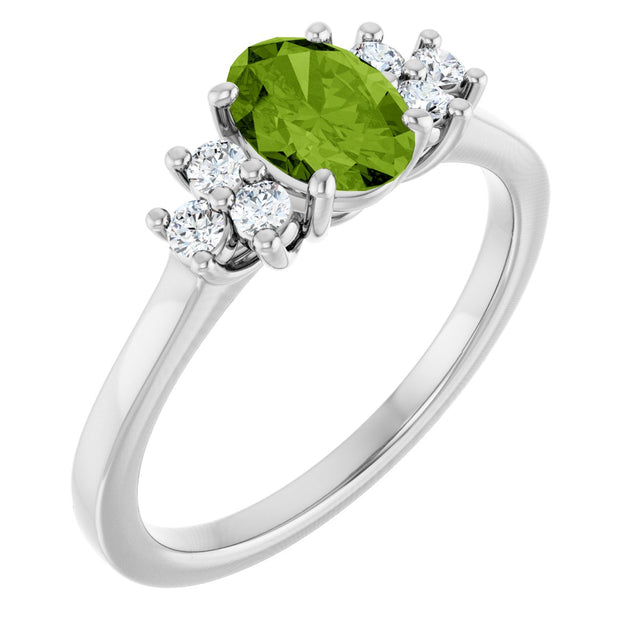 14K Gold Oval Natural Peridot & Lab-Grown Diamond Accented Ring - White Gold