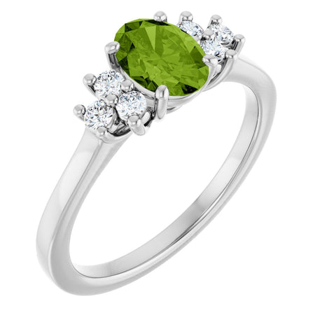 Platinum Oval Natural Peridot & Lab-Grown Diamond Accented Ring