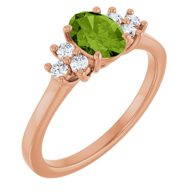 14K Gold Oval Natural Peridot & Lab-Grown Diamond Accented Ring - Rose Gold