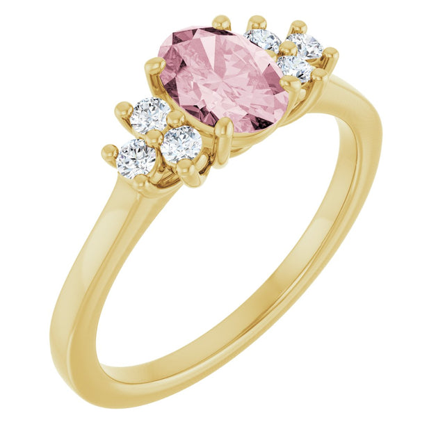 14K Gold Oval Natural Pink Morganite & Natural Diamond Accented Ring – 7x5mm - Yellow Gold