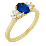 14K Gold Oval Natural Blue Sapphire & Natural Diamond Accented Ring - Yellow Gold