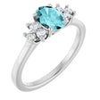 14K Gold Oval Natural Blue Zircon & Natural Diamond Accented Ring – 7x5mm - White Gold
