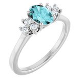 14K Gold Oval Natural Blue Zircon & Natural Diamond Accented Ring – 7x5mm - White Gold