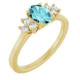 14K Gold Oval Natural Blue Zircon & Natural Diamond Accented Ring – 7x5mm - Yellow Gold