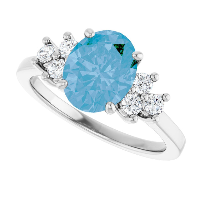 14K Gold Oval Natural Swiss Blue Topaz & Natural Diamond Accented Ring - White Gold - view 5