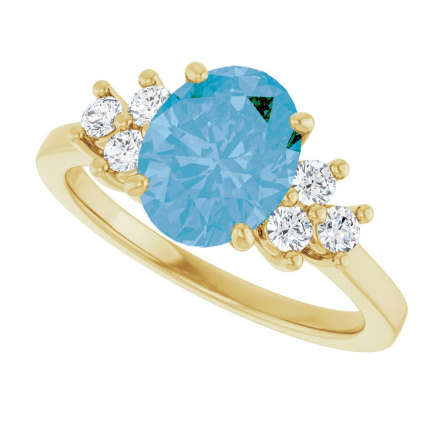 14K Gold Oval Natural Swiss Blue Topaz & Natural Diamond Accented Ring - Yellow Gold - view 5