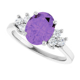 14K Gold Oval Natural Amethyst & Natural Diamond Accented Ring – 9x7mm - White Gold - view 5