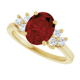 14K Gold Oval Natural Mozambique Garnet & Natural Diamond Accented Ring – 9x7mm - Yellow Gold - view 5