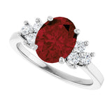14K Gold Oval Natural Mozambique Garnet & Natural Diamond Accented Ring – 9x7mm - White Gold - view 5