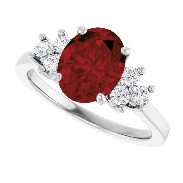 14K Gold Oval Natural Mozambique Garnet & Natural Diamond Accented Ring – 9x7mm - White Gold - view 5