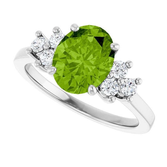 14K Gold Oval Natural Peridot & Natural Diamond Accented Ring – 9x7mm - White Gold - view 5