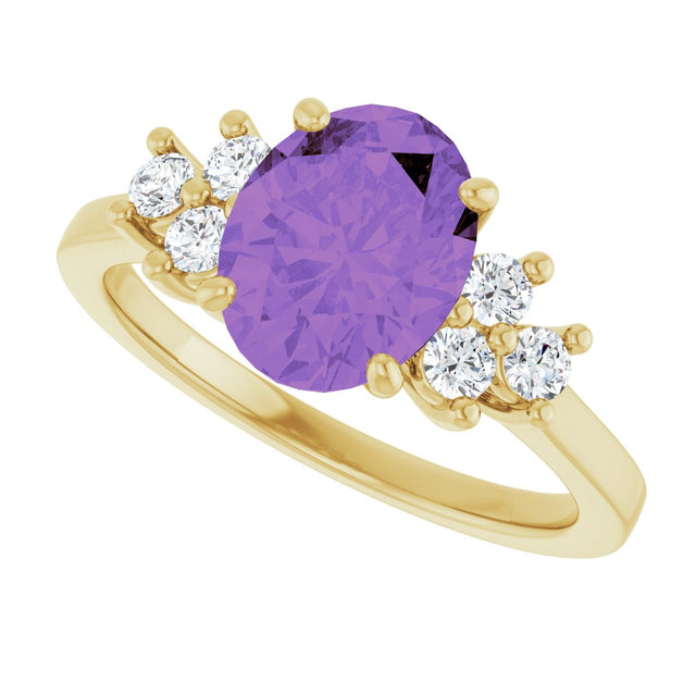 14K Gold Oval Natural Amethyst & Natural Diamond Accented Ring – 9x7mm - Yellow Gold - view 5