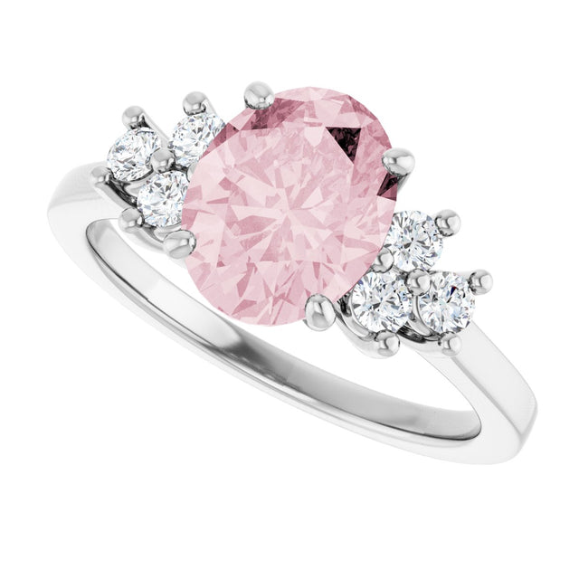 14K Gold Oval Natural Pink Morganite & Natural Diamond Accented Ring – 7x5mm - White Gold - view 5