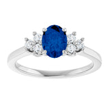 10K Gold Oval Lab-Grown Blue Sapphire & Lab-Grown Diamond Accented Ring - White Gold - view 3