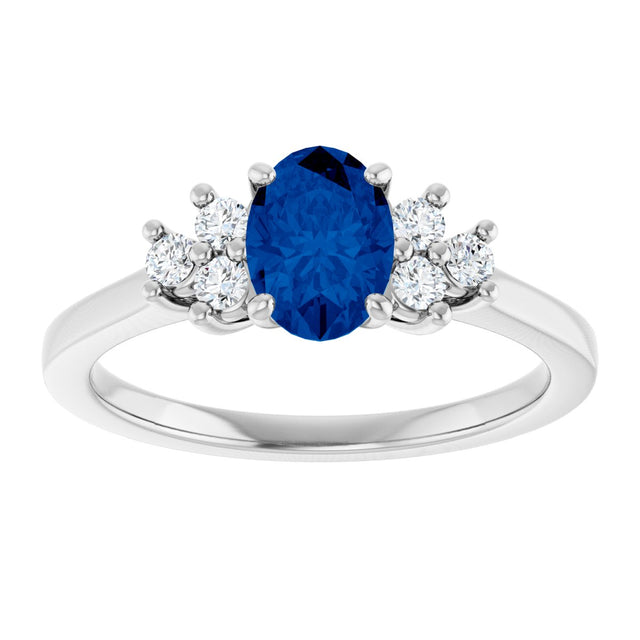 10K Gold Oval Lab-Grown Blue Sapphire & Lab-Grown Diamond Accented Ring - White Gold - view 3