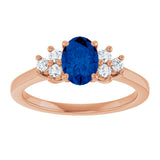 14K Gold Oval Lab-Grown Blue Sapphire & Lab-Grown Diamond Accented Ring – 6x4mm - Rose Gold - view 3