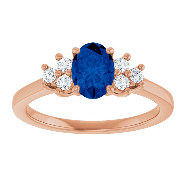 14K Gold Oval Lab-Grown Blue Sapphire & Lab-Grown Diamond Accented Ring – 6x4mm - Rose Gold - view 3