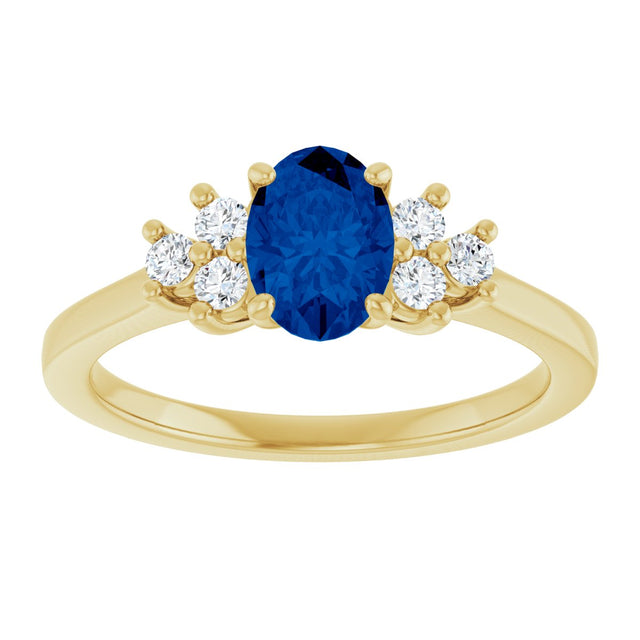 10K Gold Oval Lab-Grown Blue Sapphire & Lab-Grown Diamond Accented Ring - Yellow Gold - view 3