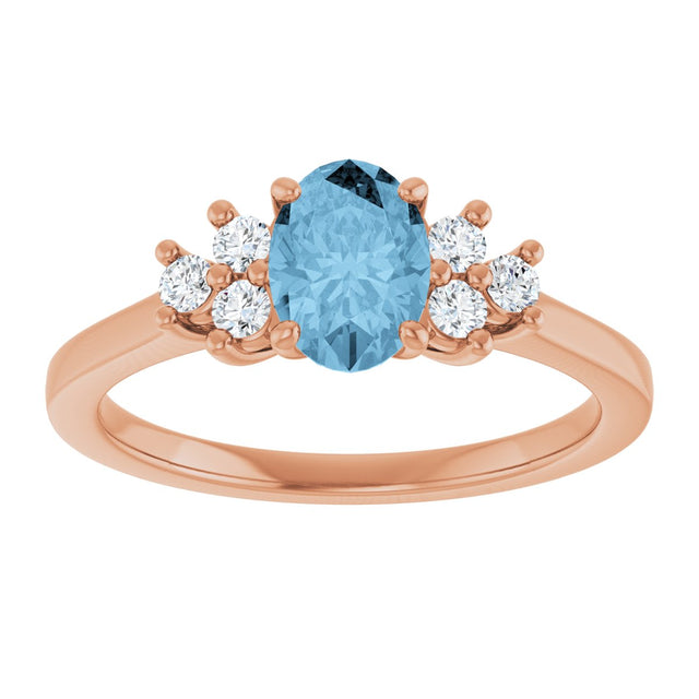 14K Gold Oval Natural Sky Blue Topaz & Lab-Grown Diamond Accented Ring - Rose Gold - view 3