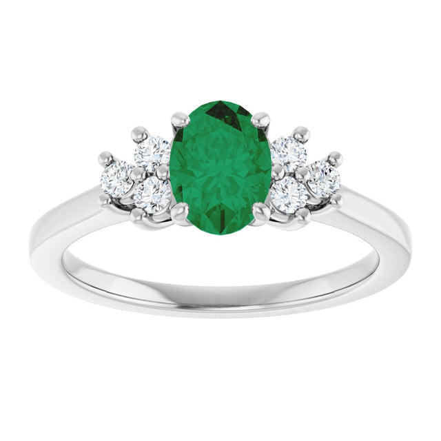 10K Gold Oval Lab-Grown Emerald & Lab-Grown Diamond Accented Ring - White Gold - view 3