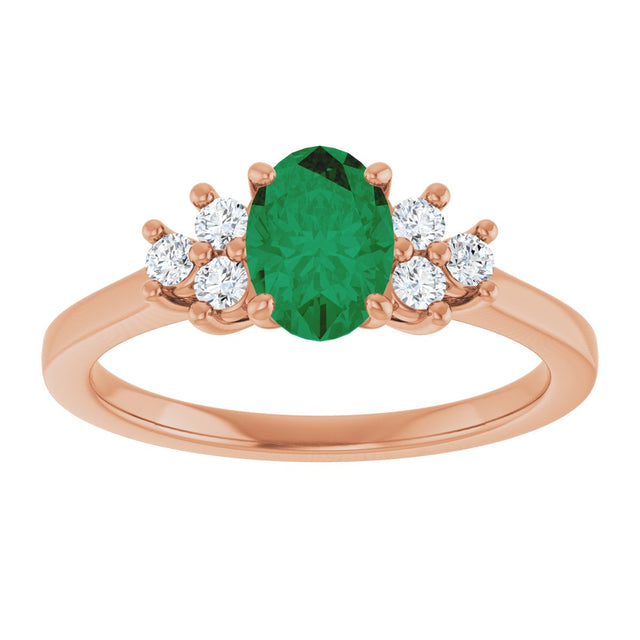 14K Gold Oval Lab-Grown Emerald & Lab-Grown Diamond Accented Ring – 6x4mm - Rose Gold - view 3