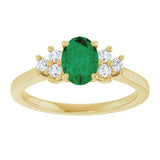 10K Gold Oval Lab-Grown Emerald & Lab-Grown Diamond Accented Ring - Yellow Gold - view 3
