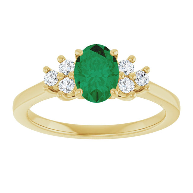 10K Gold Oval Lab-Grown Emerald & Lab-Grown Diamond Accented Ring - Yellow Gold - view 3