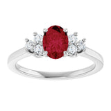 10K Gold Oval Lab-Grown Ruby & Lab-Grown Diamond Accented Ring - White Gold - view 3