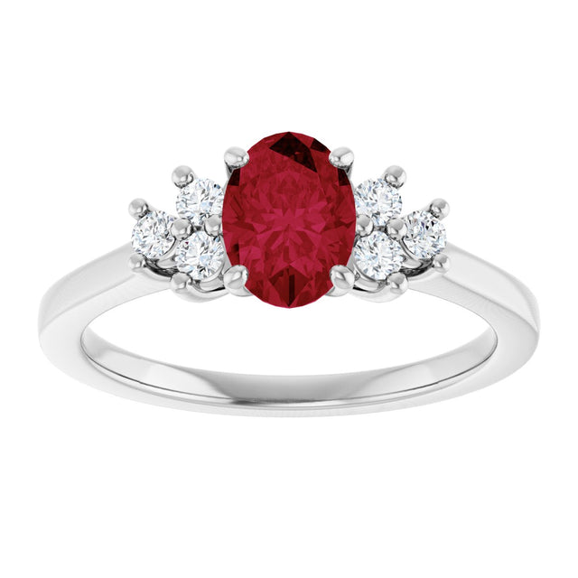 10K Gold Oval Lab-Grown Ruby & Lab-Grown Diamond Accented Ring - White Gold - view 3