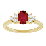 10K Gold Oval Lab-Grown Ruby & Lab-Grown Diamond Accented Ring - Yellow Gold - view 3