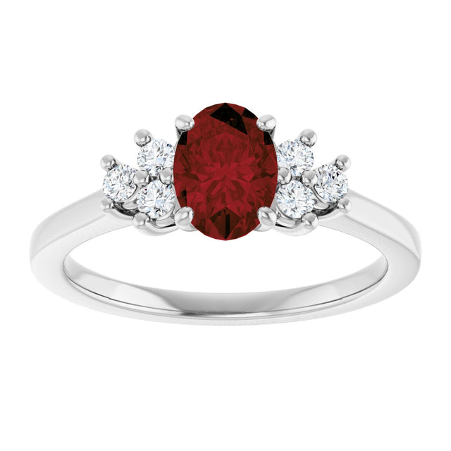 10K Gold Oval Natural Mozambique Garnet & Lab-Grown Diamond Accented Ring - White Gold - view 3
