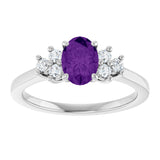 10K Gold Oval Natural Amethyst & Lab-Grown Diamond Accented Ring - White Gold - view 3