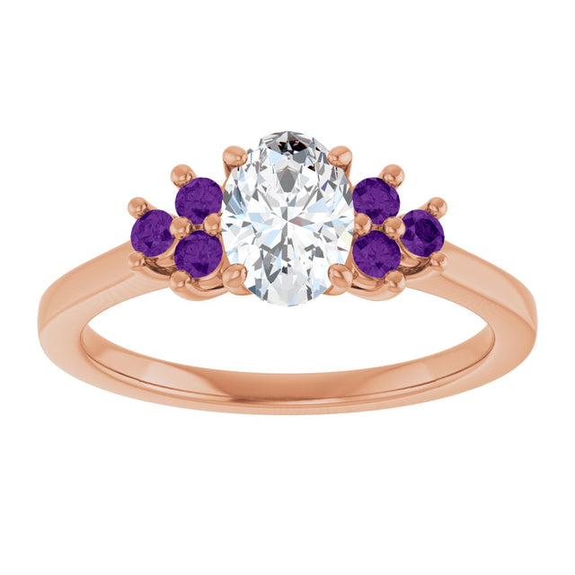 14K Gold Oval Natural Amethyst & Lab-Grown Diamond Accented Ring - Rose Gold - view 3
