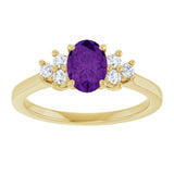 10K Gold Oval Natural Amethyst & Lab-Grown Diamond Accented Ring - Yellow Gold - view 3