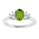 14K Gold Oval Natural Peridot & Lab-Grown Diamond Accented Ring - White Gold - view 3