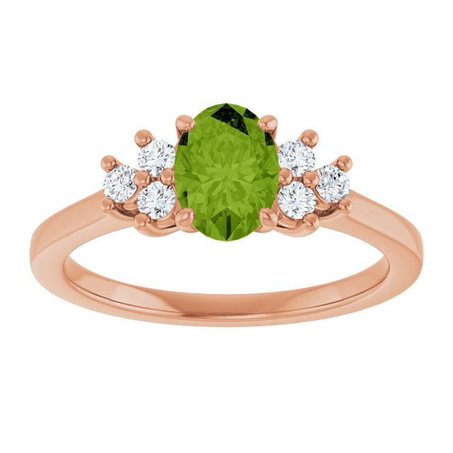 14K Gold Oval Natural Peridot & Lab-Grown Diamond Accented Ring - Rose Gold - view 3