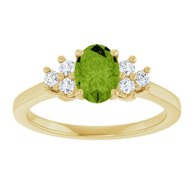 10K Gold Oval Natural Peridot & Lab-Grown Diamond Accented Ring - Yellow Gold - view 3