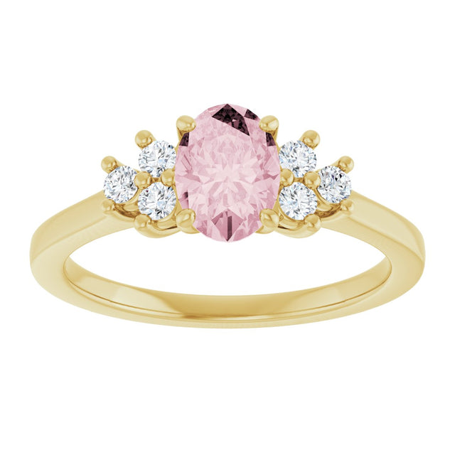 14K Gold Oval Natural Pink Morganite & Natural Diamond Accented Ring – 7x5mm - Yellow Gold - view 3
