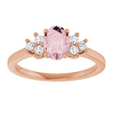 14K Gold Oval Natural Pink Morganite & Natural Diamond Accented Ring – 7x5mm - Rose Gold - view 3